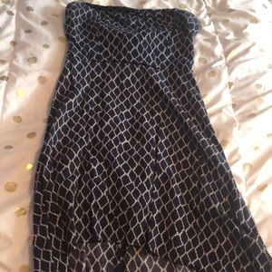 Navy and white strapless dress